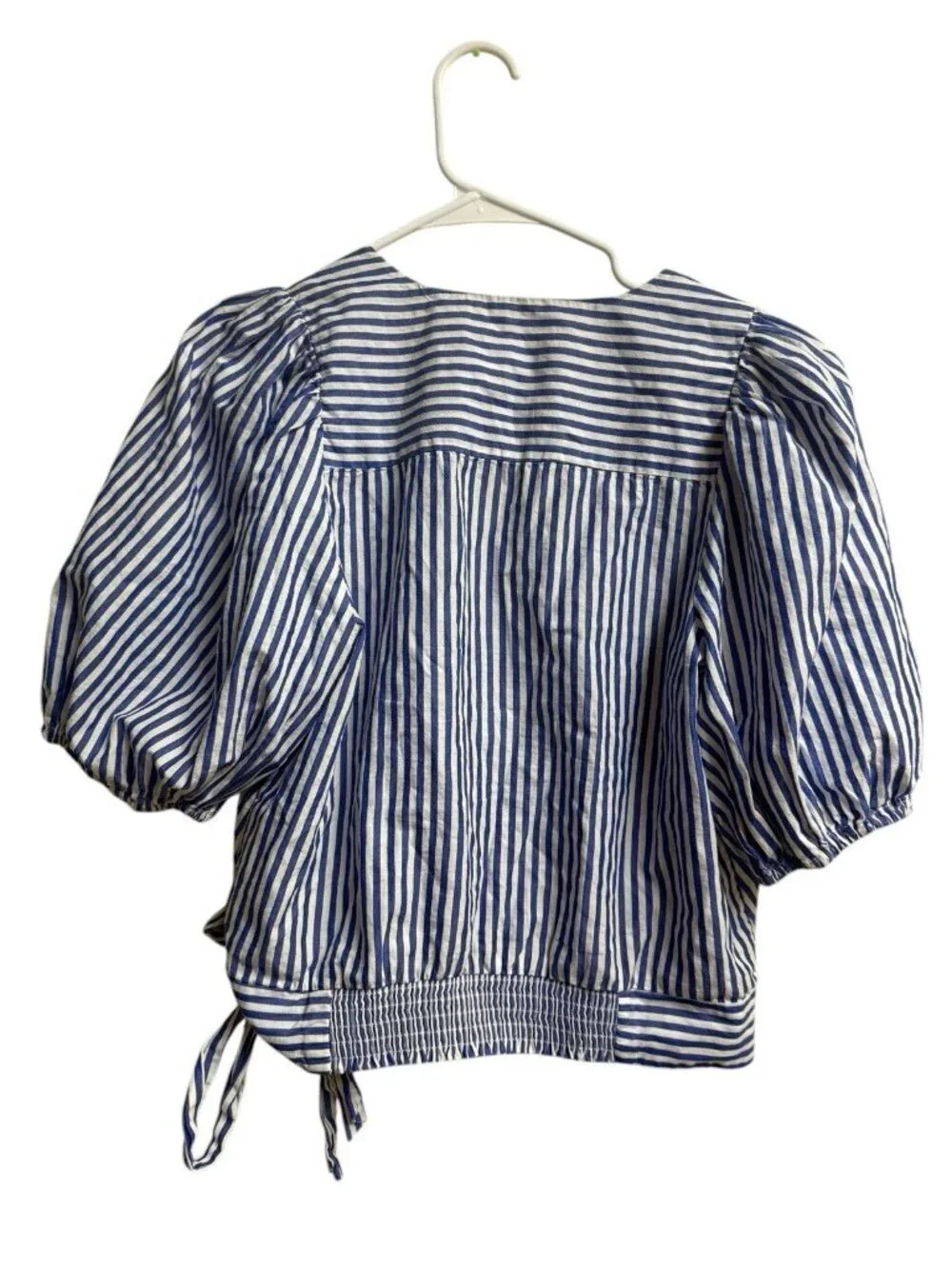 Banana Republic Blue Stripe Wrap Crop Top Puff Sleeve M